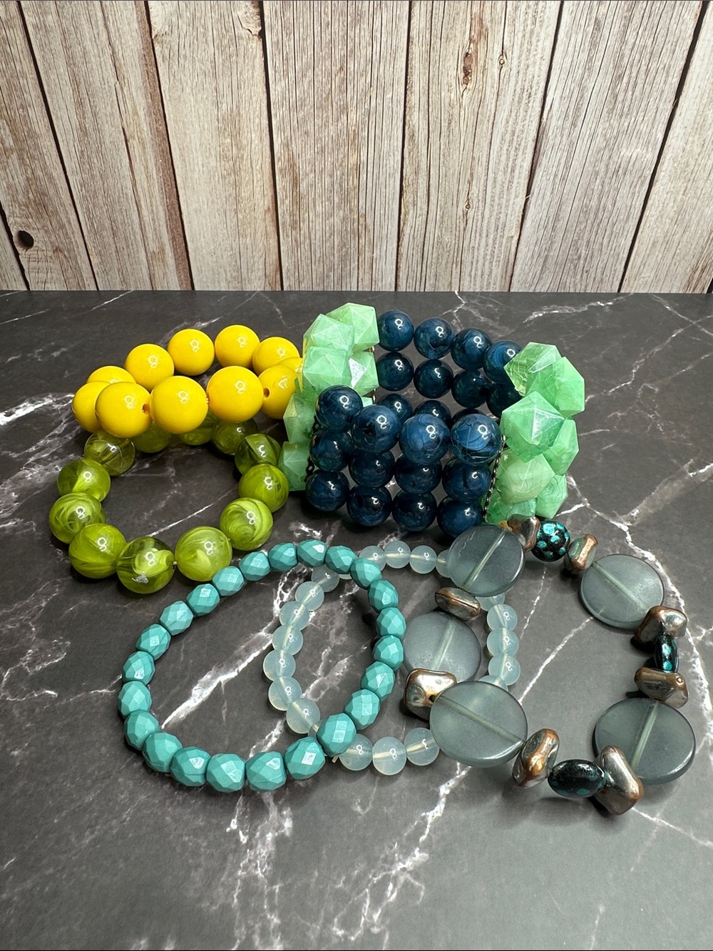 Colorful Beaded Stretch Bracelet Pack — Yellow, Green, Blue, Teal 6 Perfect Gift